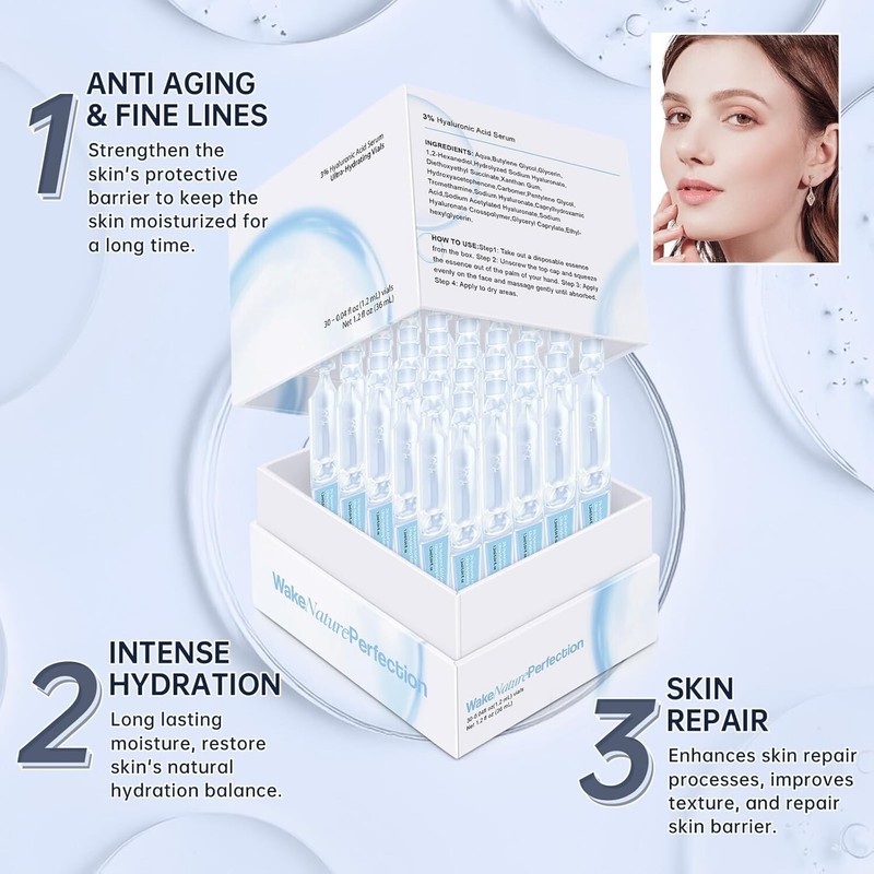 30PCS 5% Hyaluronic Acid Serum Vials - Moisturizing, Firming, Single-Use Tubes gallery