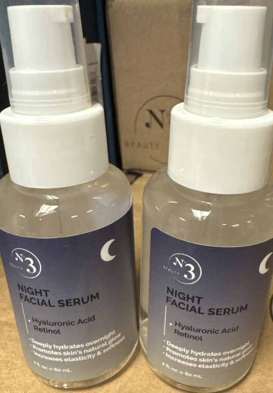 2x NO 3 BEAUTY NIGHT FACIAL SERUM~ HYALURONIC ACID ~ RETINOL ~ 60 ml