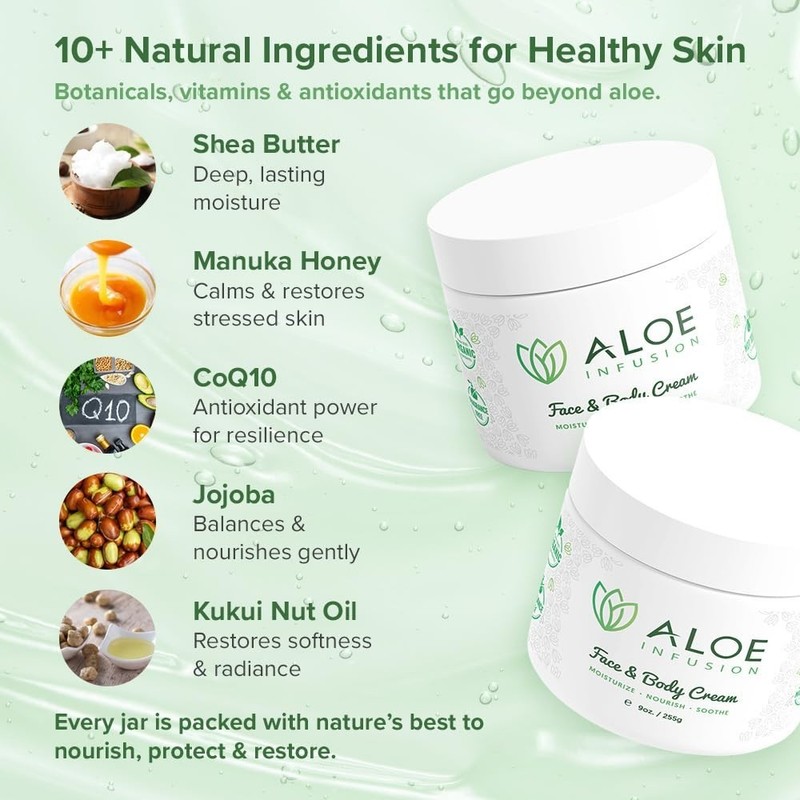 Aloe Vera Face & Body Cream – Natural Moisturizer for Dry, Sensitive & Irritated gallery