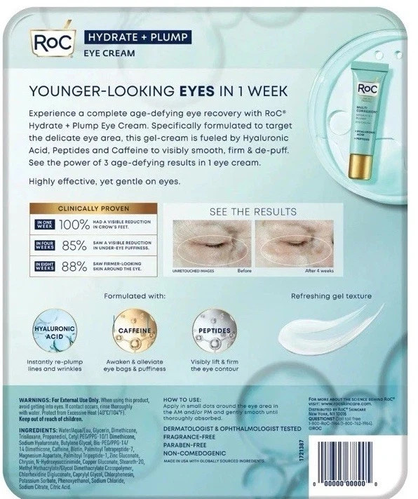 Roc Multi Correxion Hydrate + Plump Eye Cream 0.6 fl oz 3 PACK gallery