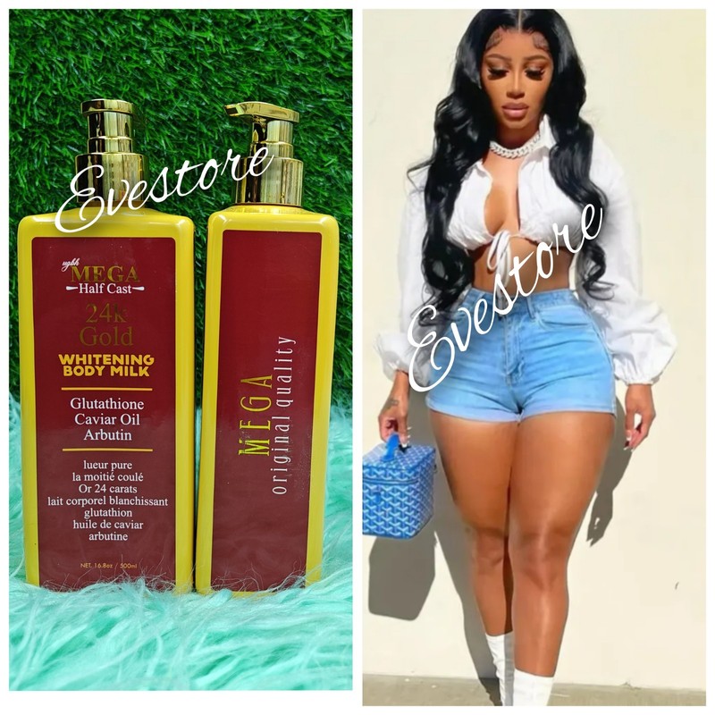 Mega Half-C 24k Gold Whitening Body Milk FAST ACTION👌500ml X 1 💯 Satisfaction